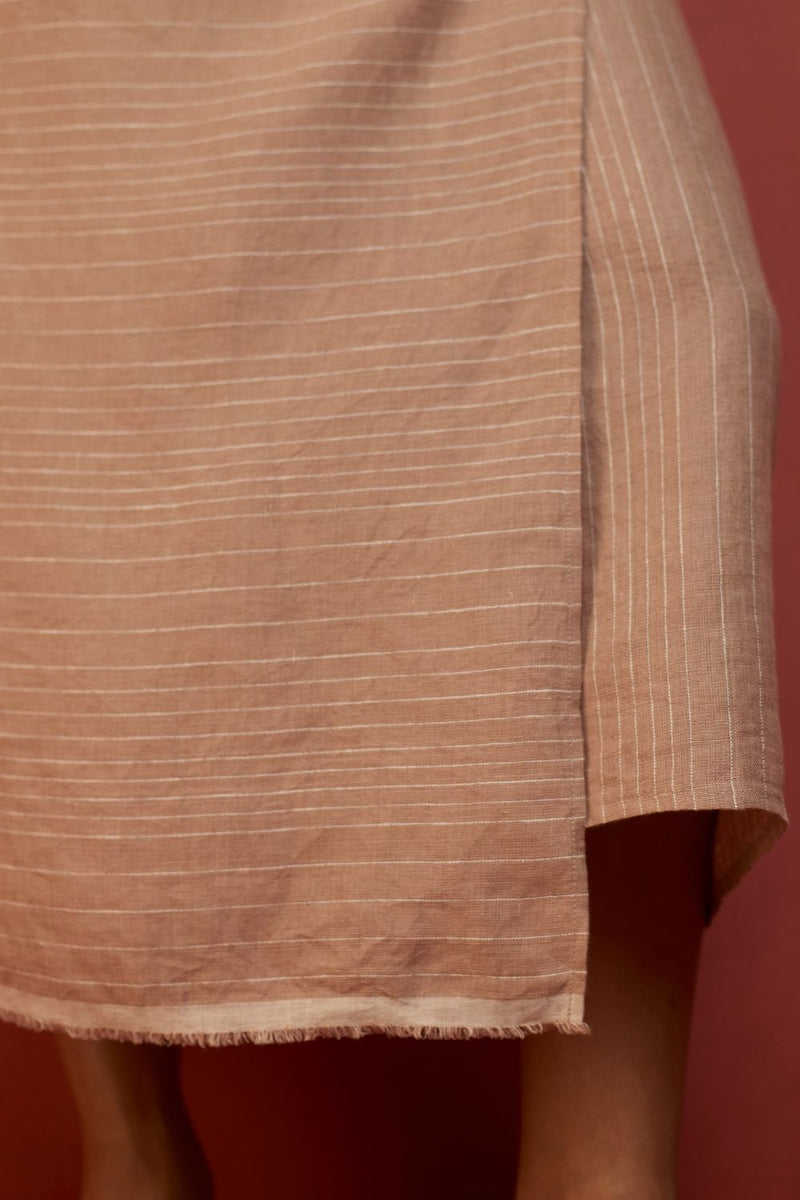Karo Stripe Linen Wrap Dress - Dusty Rose linen by Manan in blush color for women in Singapore