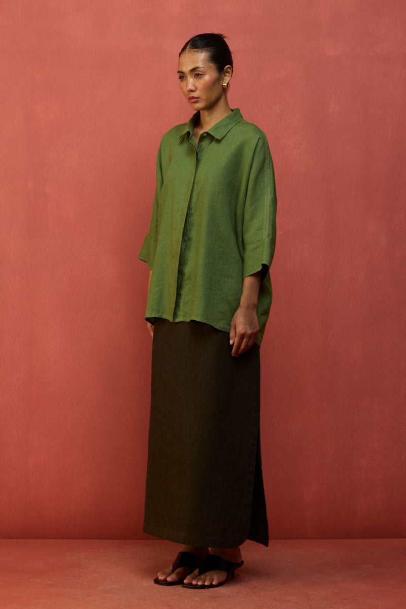 Yoko Forever Linen Co-ord Set - Fern Green by Manan for in Singapore