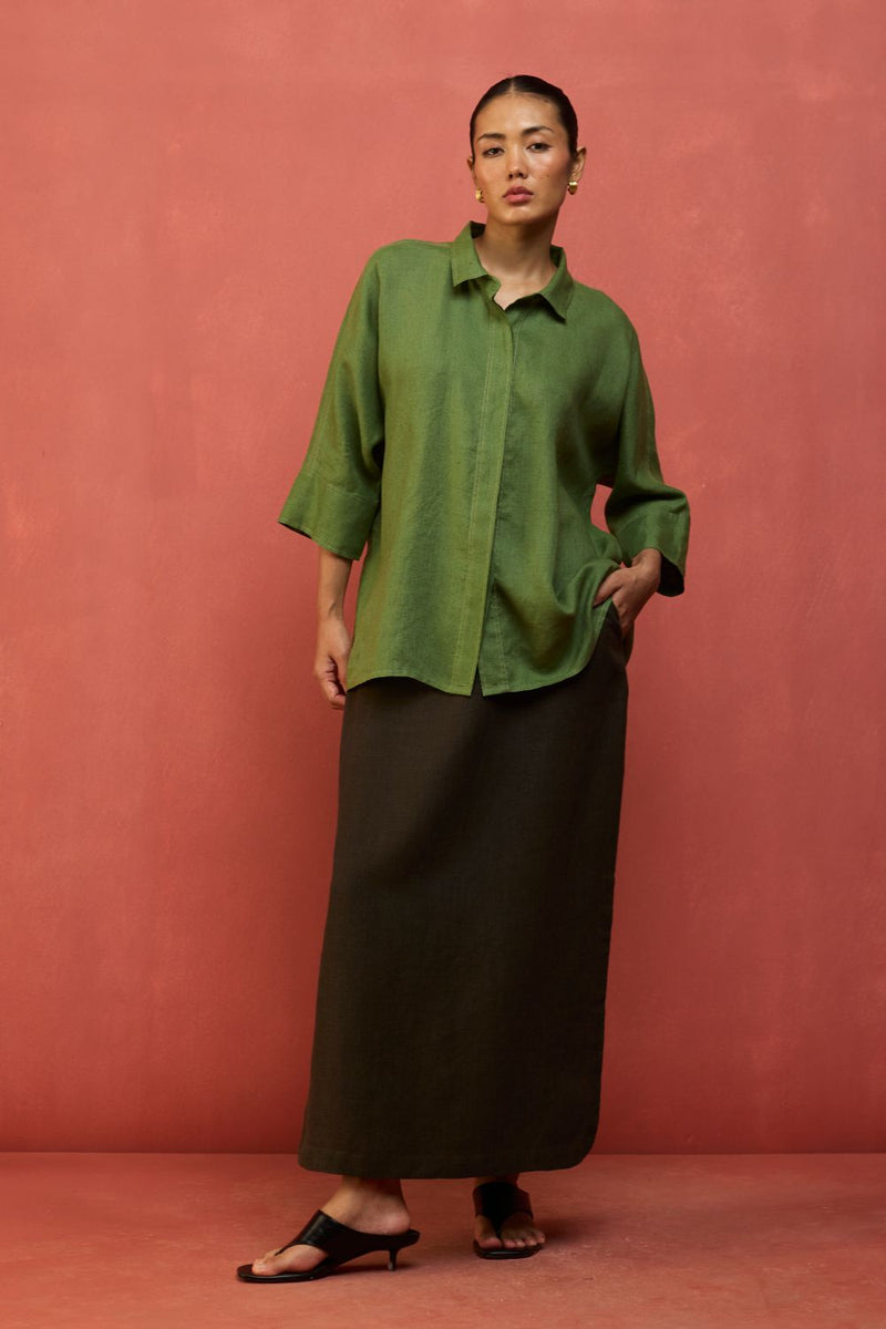 Yoko Forever Linen Shirt - Fern Green by Manan for in Singapore