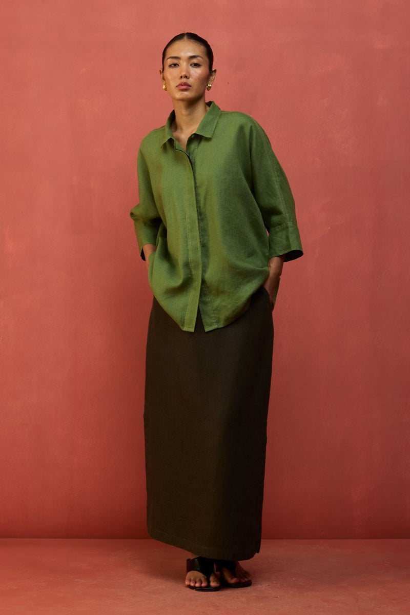 Yoko Forever Linen Shirt - Fern Green by Manan for in Singapore