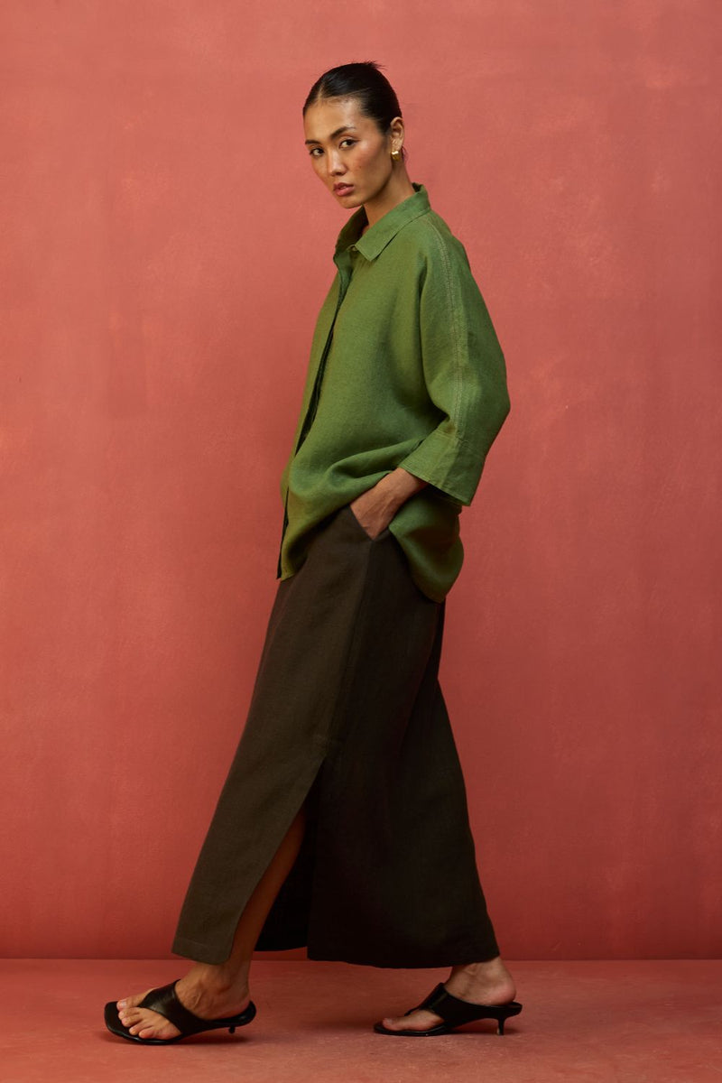 Yoko Forever Linen Shirt - Fern Green by Manan for in Singapore