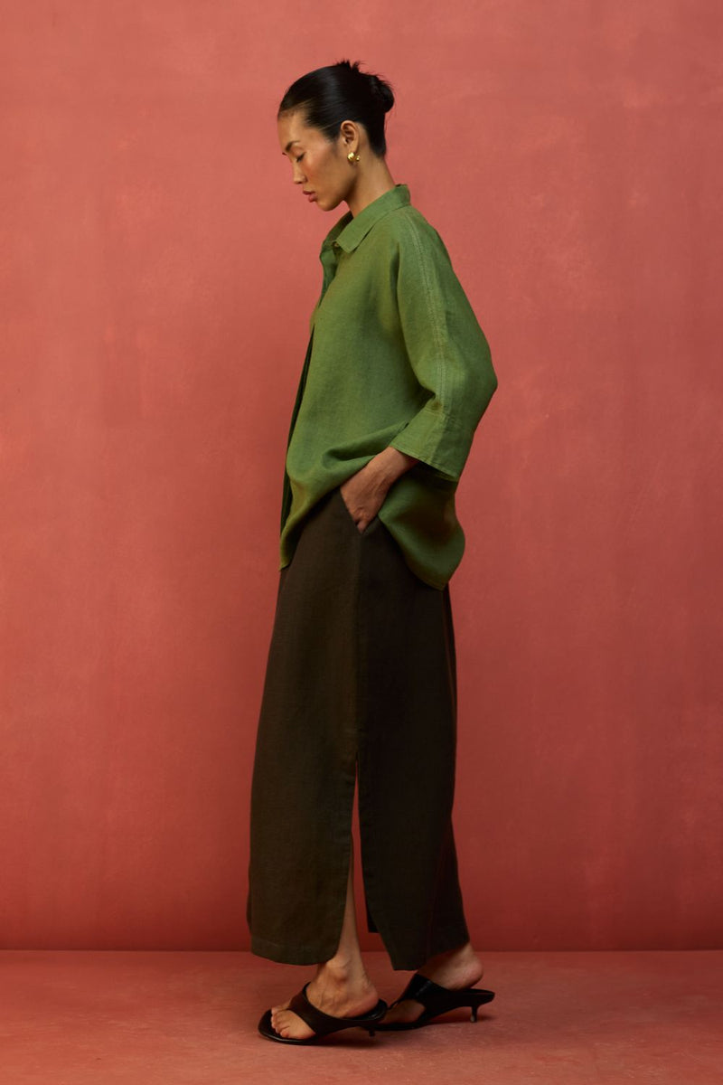 Yoko Forever Linen Shirt - Fern Green by Manan for in Singapore