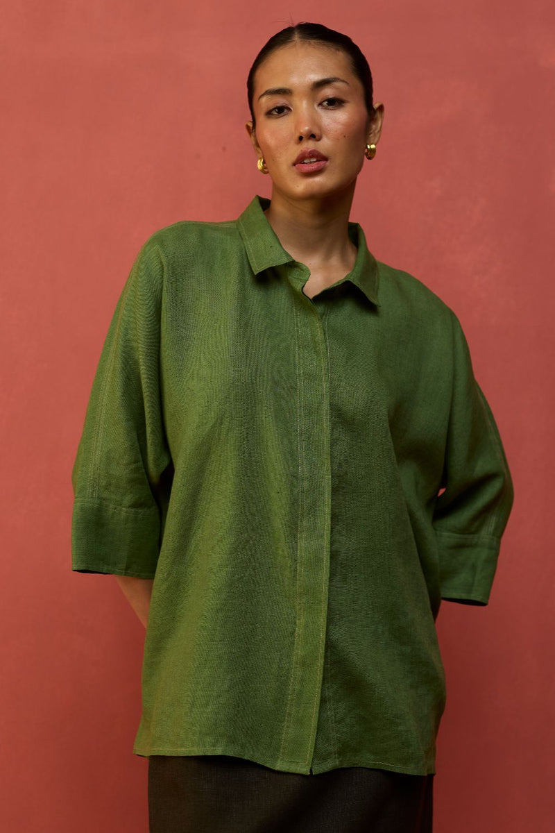 Yoko Forever Linen Shirt - Fern Green by Manan for in Singapore