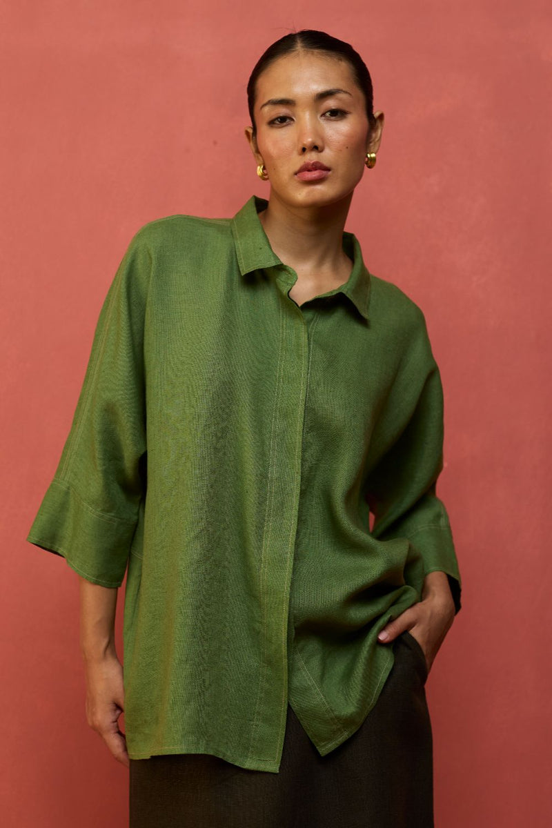 Yoko Forever Linen Co-ord Set - Fern Green by Manan for in Singapore