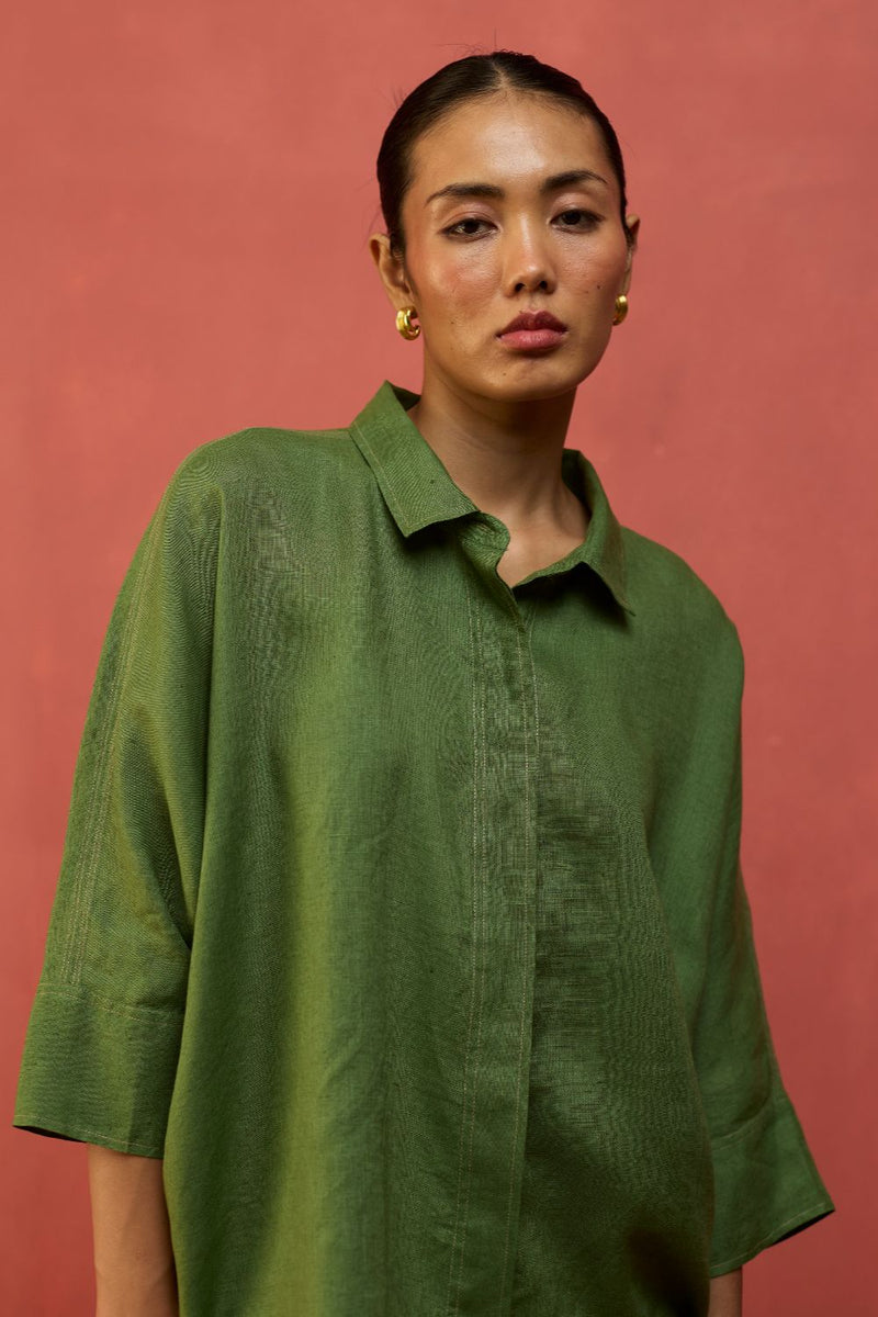 Yoko Forever Linen Shirt - Fern Green by Manan for in Singapore