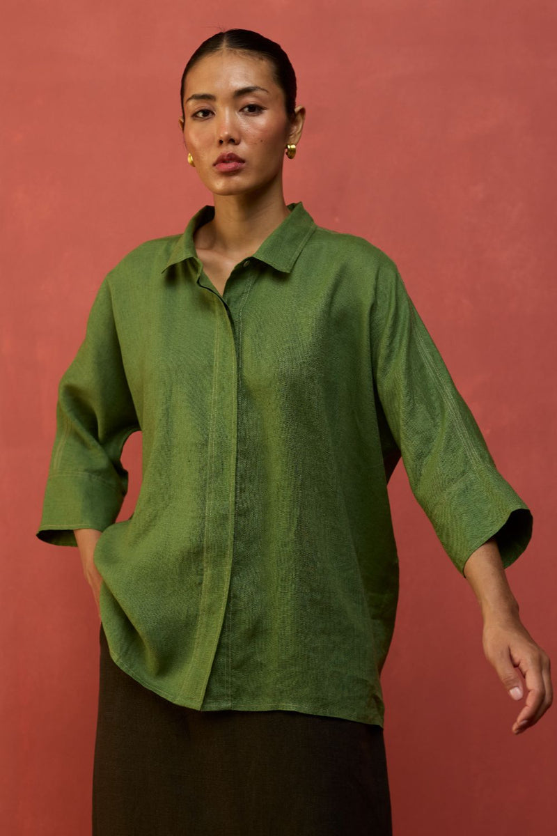 Yoko Forever Linen Shirt - Fern Green by Manan for in Singapore