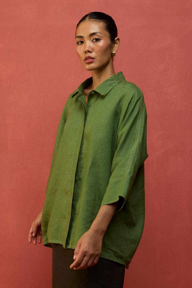 Yoko Forever Linen Shirt - Fern Green by Manan for in Singapore