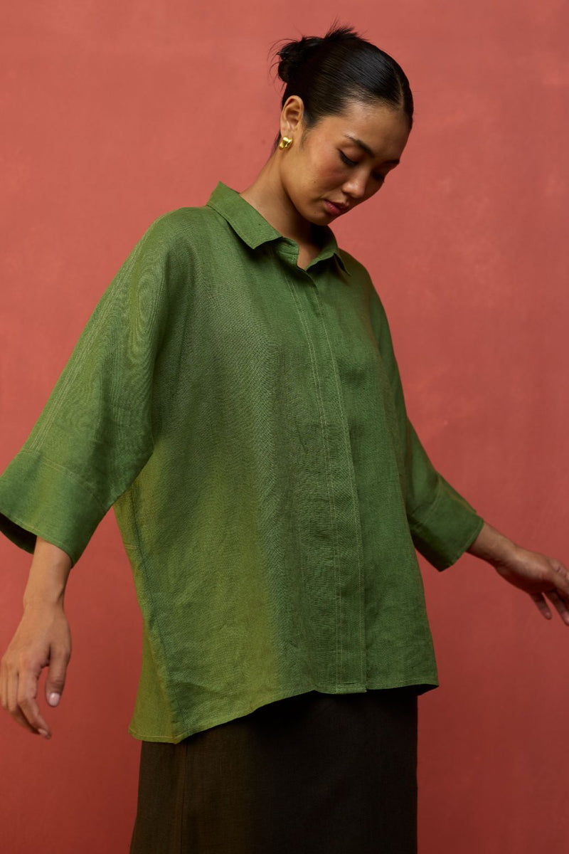 Yoko Forever Linen Shirt - Fern Green by Manan for in Singapore