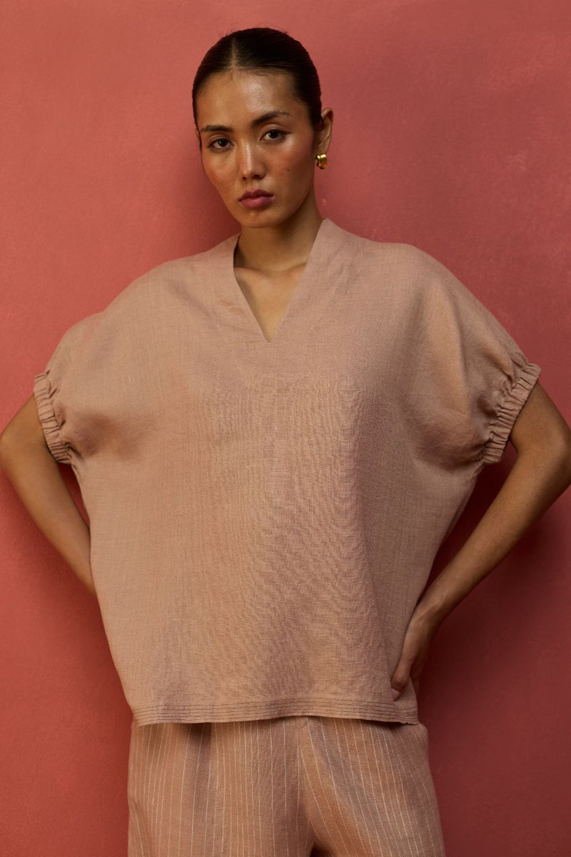 Hoshi Linen Top - Dusty Rose by Manan for in Singapore
