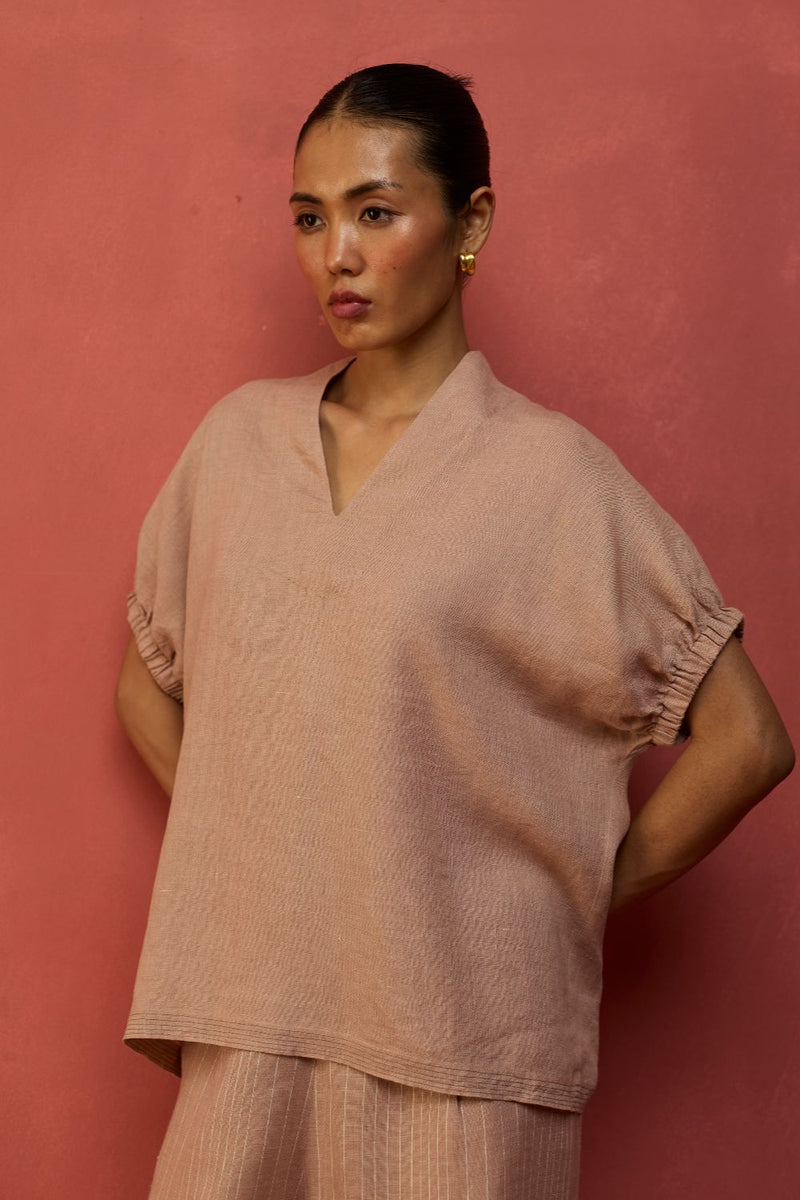 Hoshi Linen Top - Dusty Rose by Manan for in Singapore