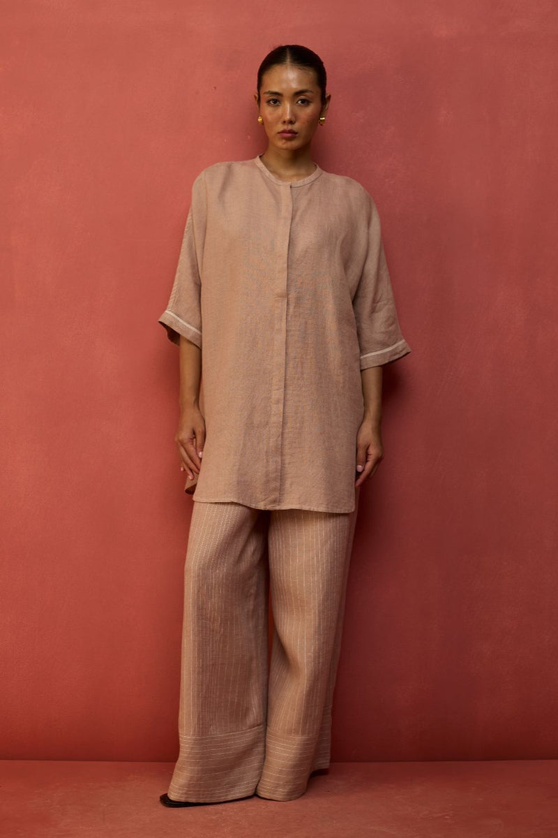 Sumire Curved Hem Linen Top - Dusty Rose linen by Manan in blush color for women in Singapore