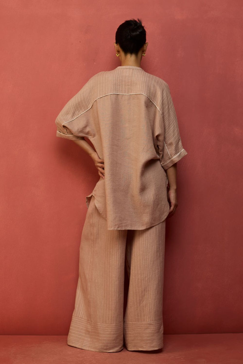 Sumire Curved Hem Linen Top - Dusty Rose linen by Manan in blush color for women in Singapore