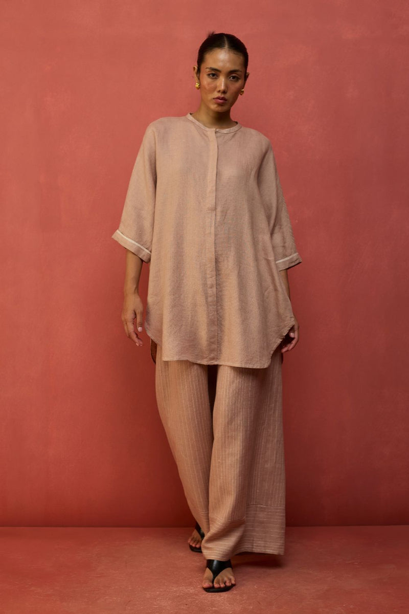 Sumire Curved Hem Linen Top - Dusty Rose linen by Manan in blush color for women in Singapore