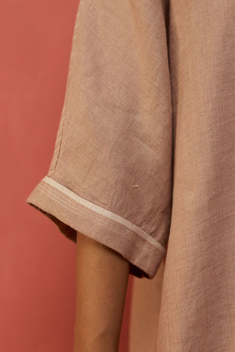 Sumire Curved Hem Linen Top - Dusty Rose linen by Manan in blush color for women in Singapore
