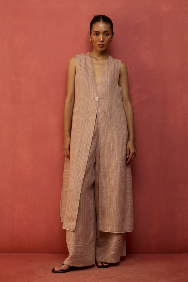Misato Strip Linen Overlay - Dusty Rose by Manan for in Singapore