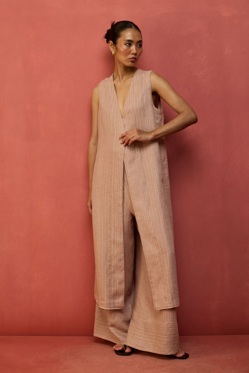 Misato Stripe Linen Co-ord Set - Dusty Rose by Manan for in Singapore
