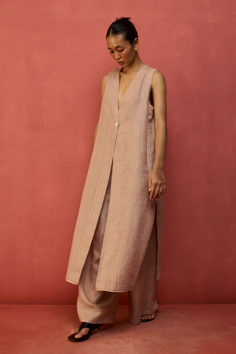 Misato Stripe Linen Co-ord Set - Dusty Rose by Manan for in Singapore