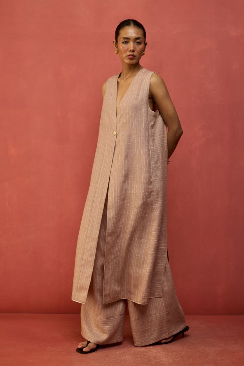 Misato Stripe Linen Co-ord Set - Dusty Rose by Manan for in Singapore