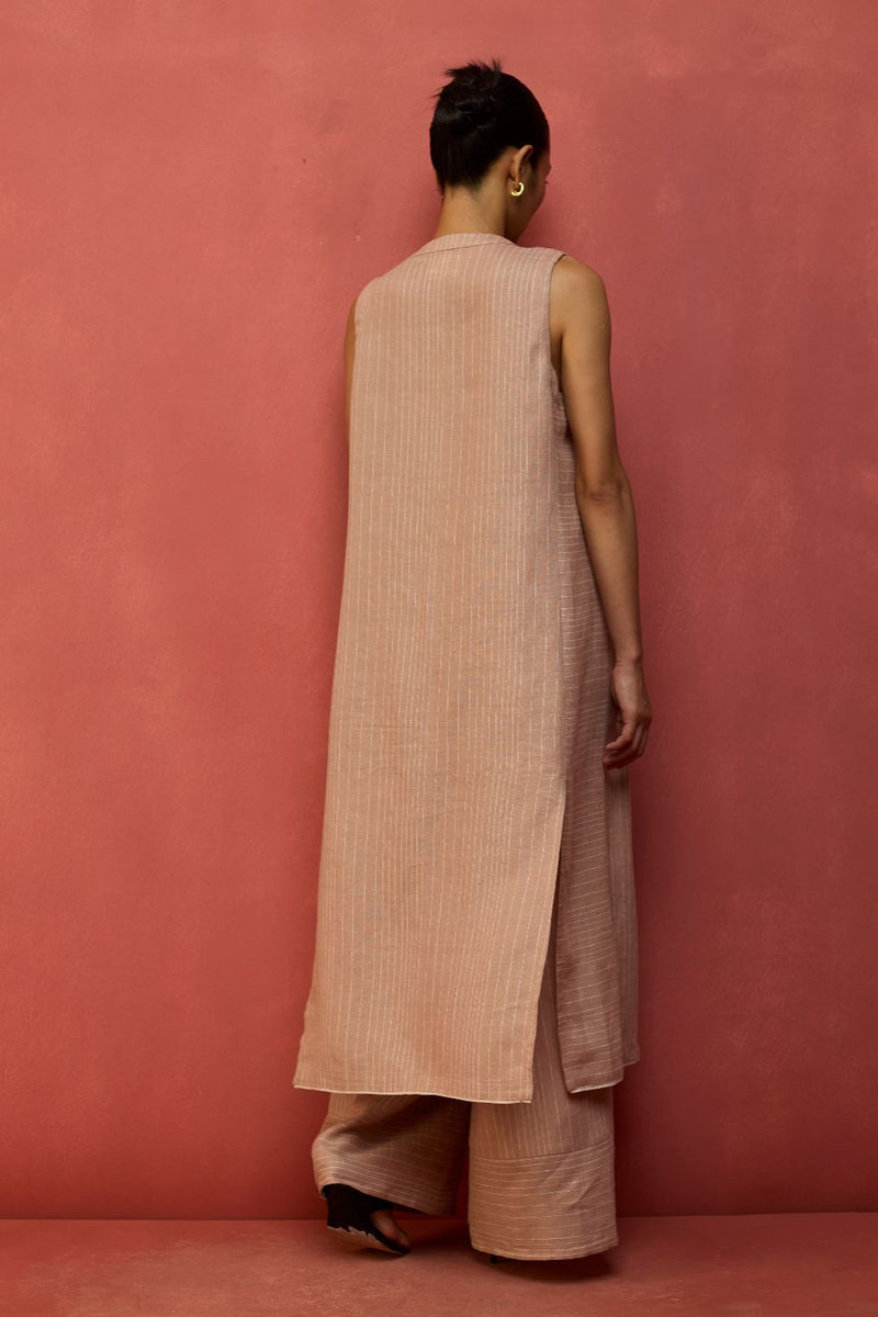 Misato Stripe Linen Co-ord Set - Dusty Rose by Manan for in Singapore