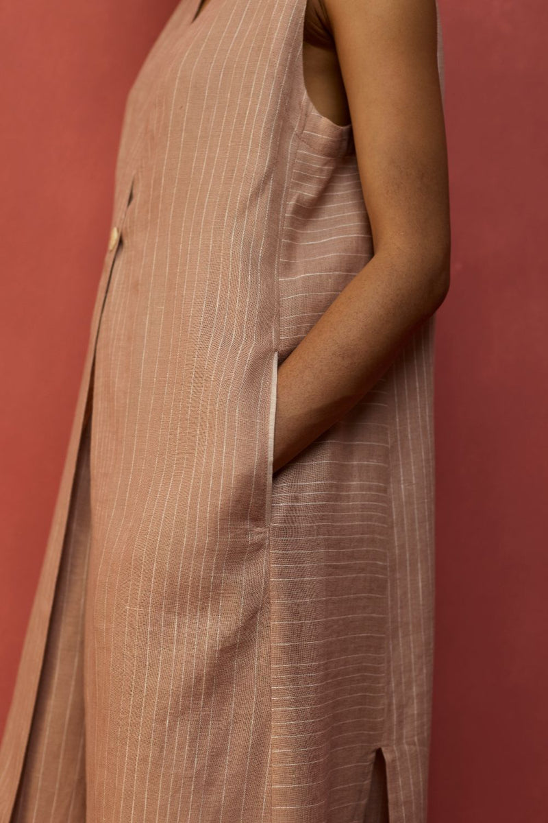 Misato Strip Linen Overlay - Dusty Rose by Manan for in Singapore