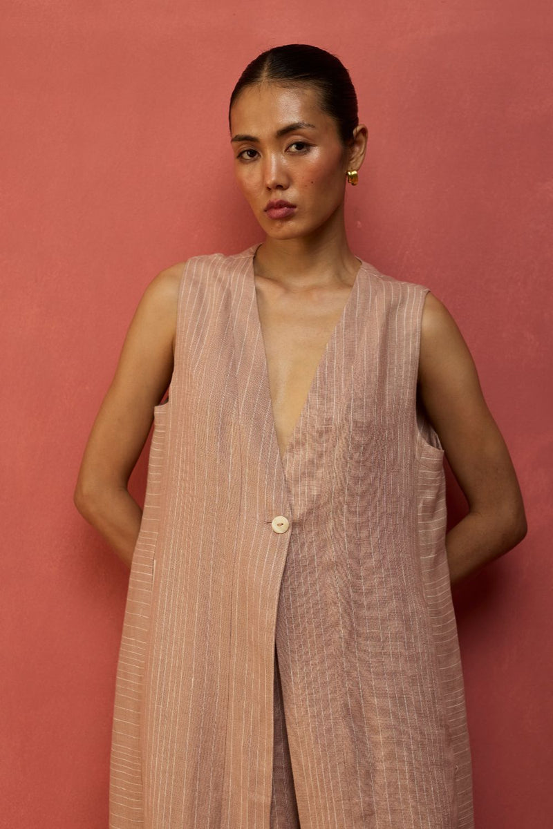 Misato Stripe Linen Co-ord Set - Dusty Rose by Manan for in Singapore