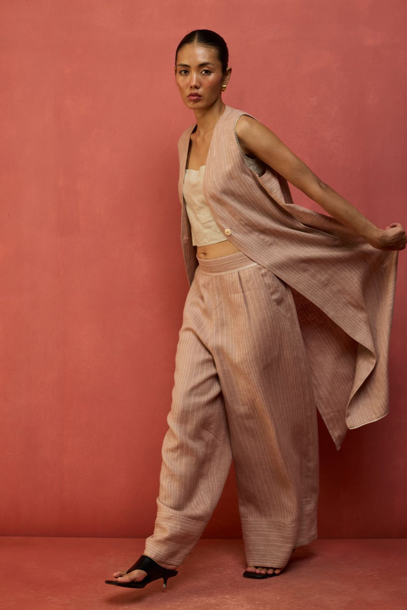 Misato Strip Linen Overlay - Dusty Rose by Manan for in Singapore