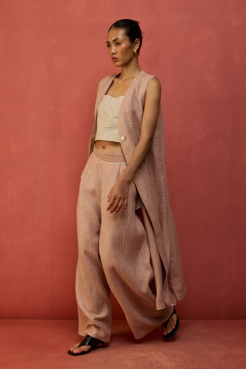 Misato Strip Linen Overlay - Dusty Rose by Manan for in Singapore