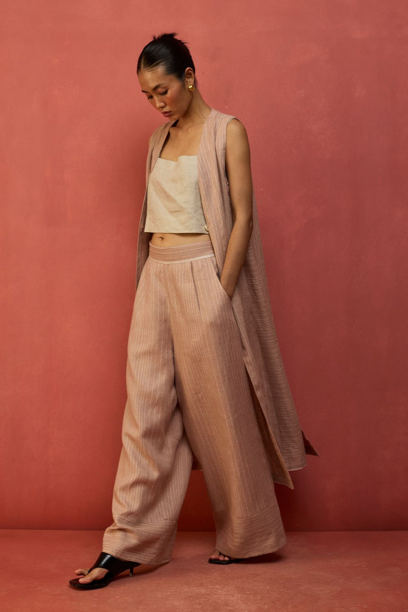 Misato Strip Linen Overlay - Dusty Rose by Manan for in Singapore