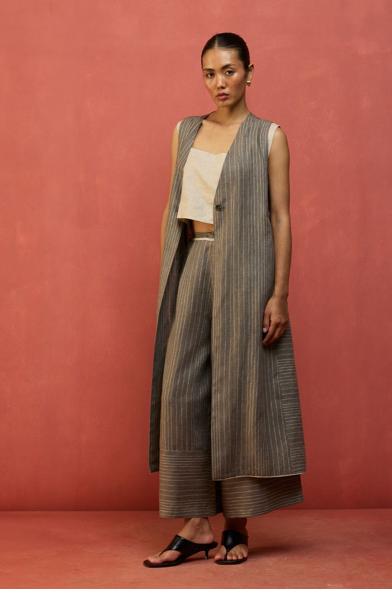 Misato Strip Linen Overlay - Grey by Manan for in Singapore