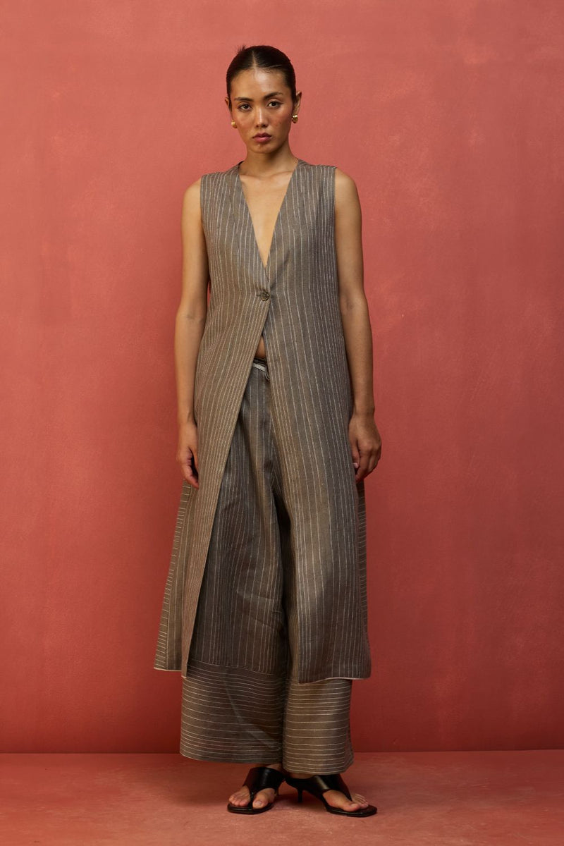 Misato Stripe Linen Co-ord Set - Grey by Manan for in Singapore
