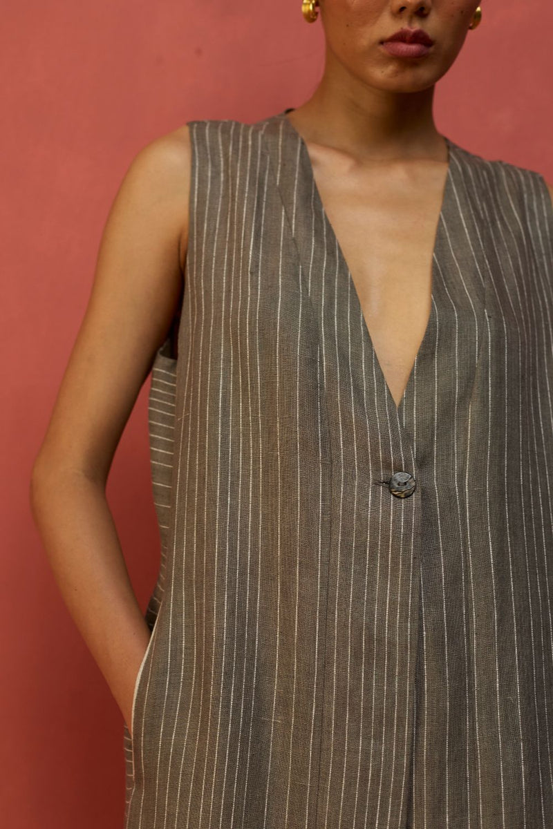 Misato Stripe Linen Co-ord Set - Grey by Manan for in Singapore