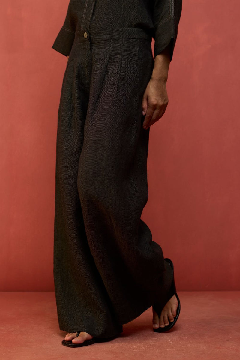 Mekko Pleated Linen Trousers - Charcoal by Manan for in Singapore