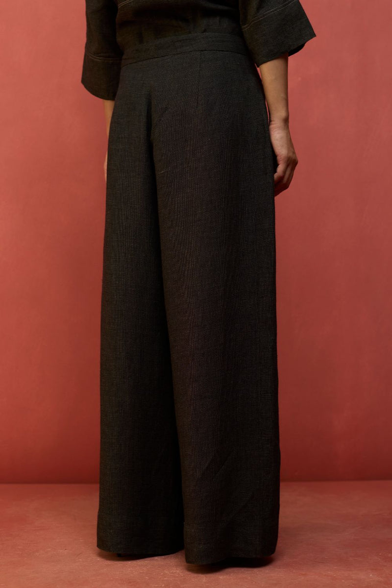 Mekko Pleated Linen Trousers - Charcoal by Manan for in Singapore