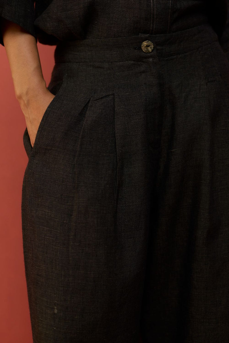 Mekko Pleated Linen Trousers - Charcoal by Manan for in Singapore