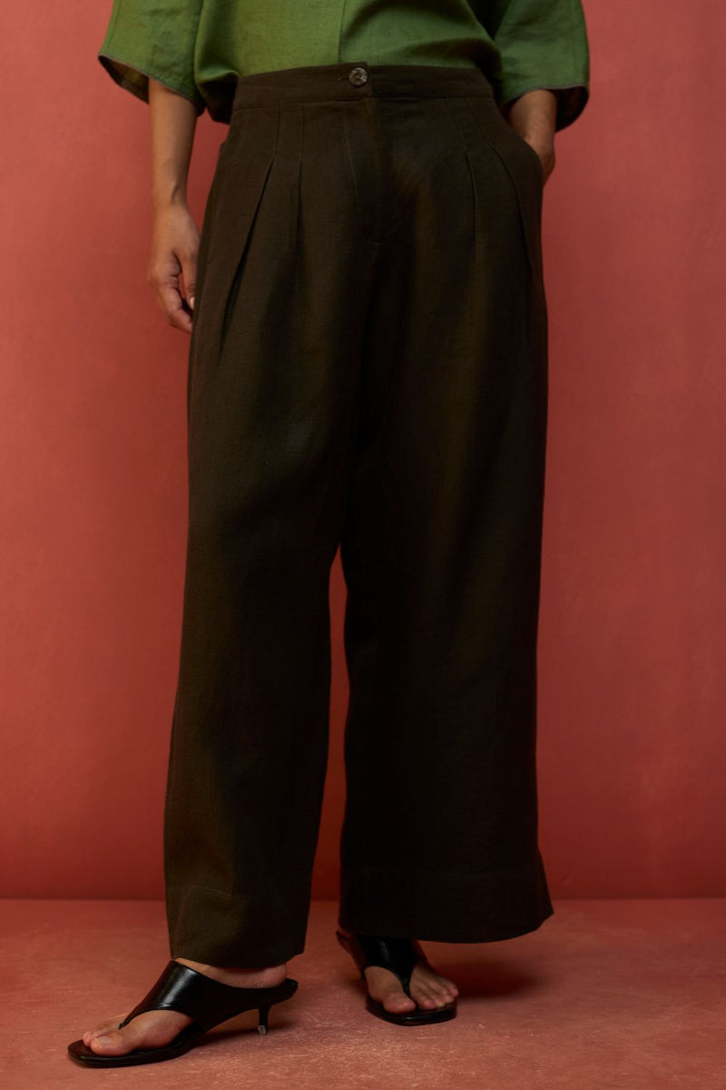 Mekko Pleated Linen Trousers - Charcoal by Manan for in Singapore