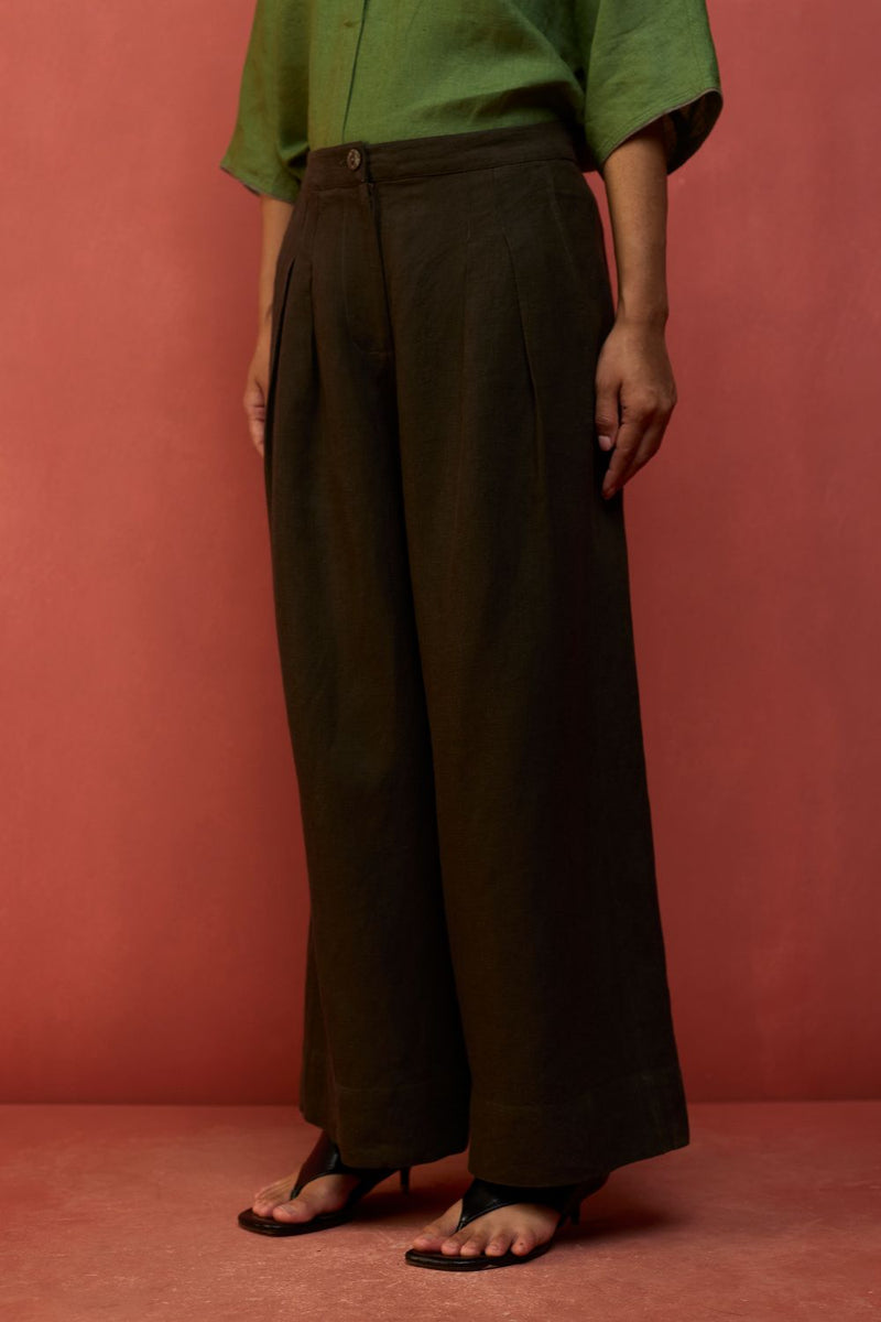 Mekko Pleated Linen Trousers - Charcoal by Manan for in Singapore