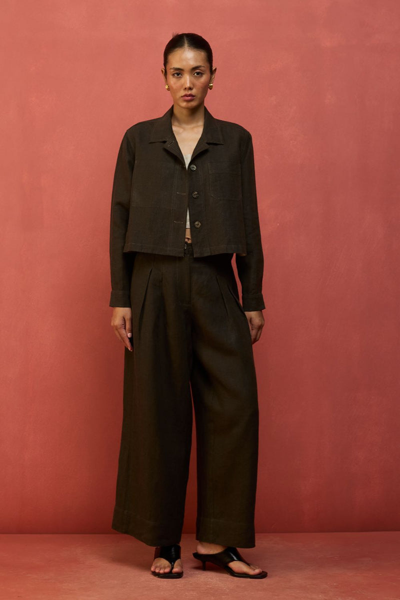 Mekko Pleated Linen Trousers - Charcoal by Manan for in Singapore