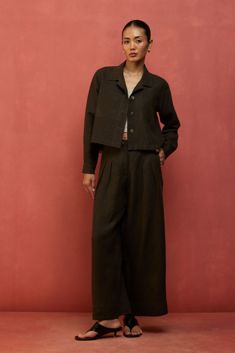 Mekko Pleated Linen Trousers - Charcoal by Manan for in Singapore