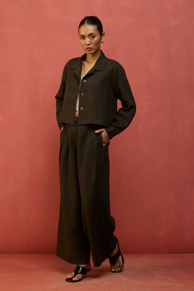 Mekko Pleated Linen Trousers - Charcoal by Manan for in Singapore