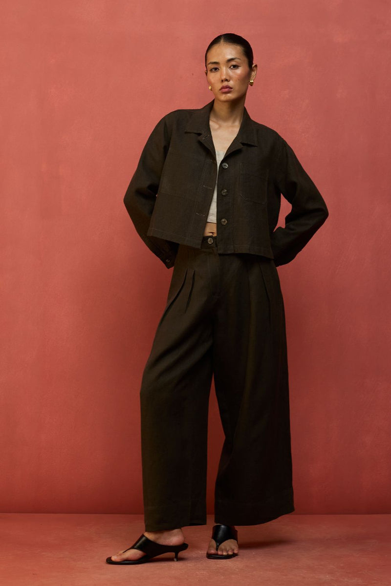 Mekko Pleated Linen Trousers - Charcoal by Manan for in Singapore
