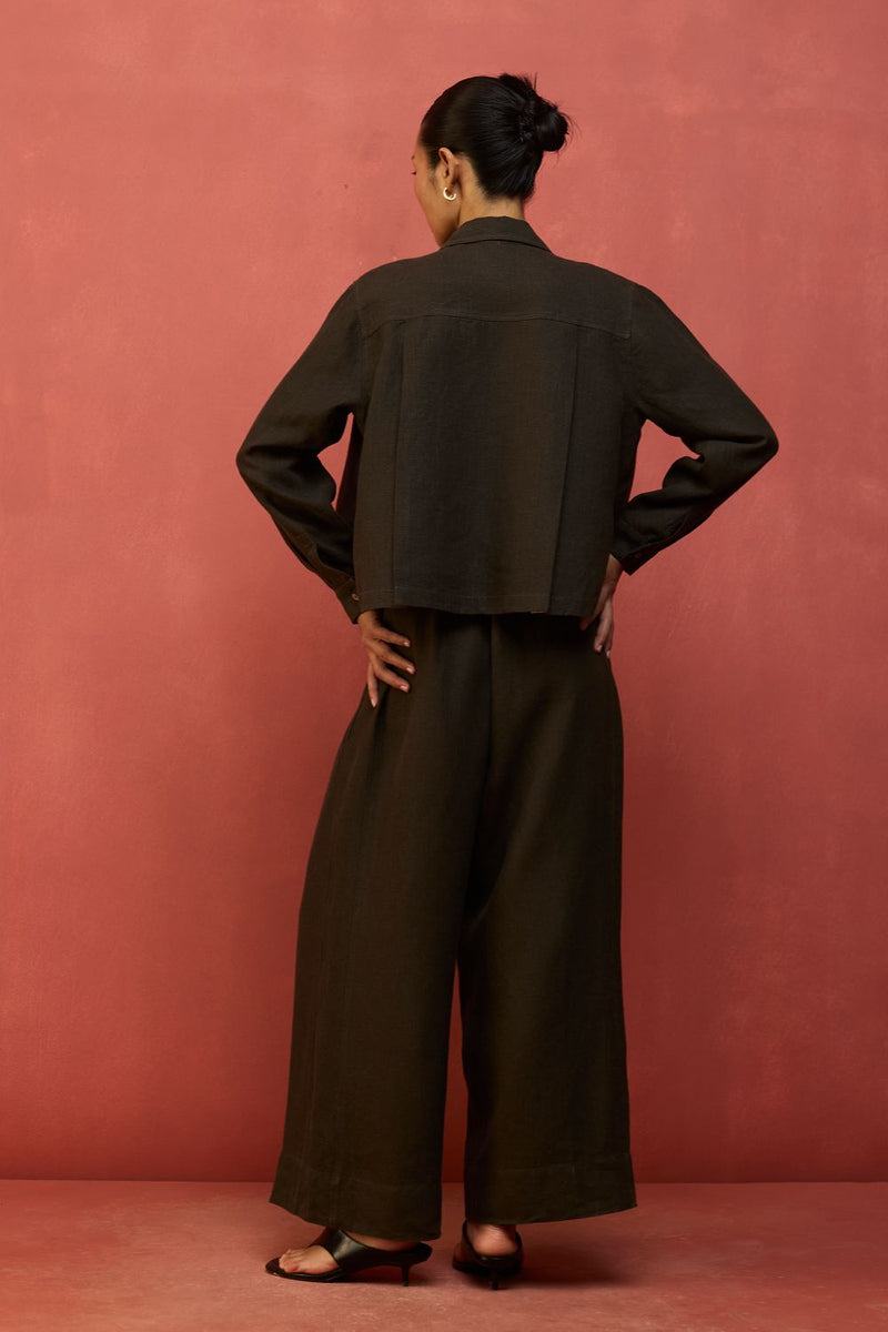 Mekko Pleated Linen Trousers - Charcoal by Manan for in Singapore