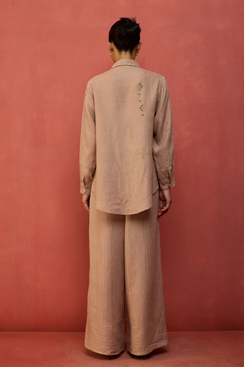 Kira Hand-Embroidered Linen Shirt - Dusty Rose by Manan for in Singapore