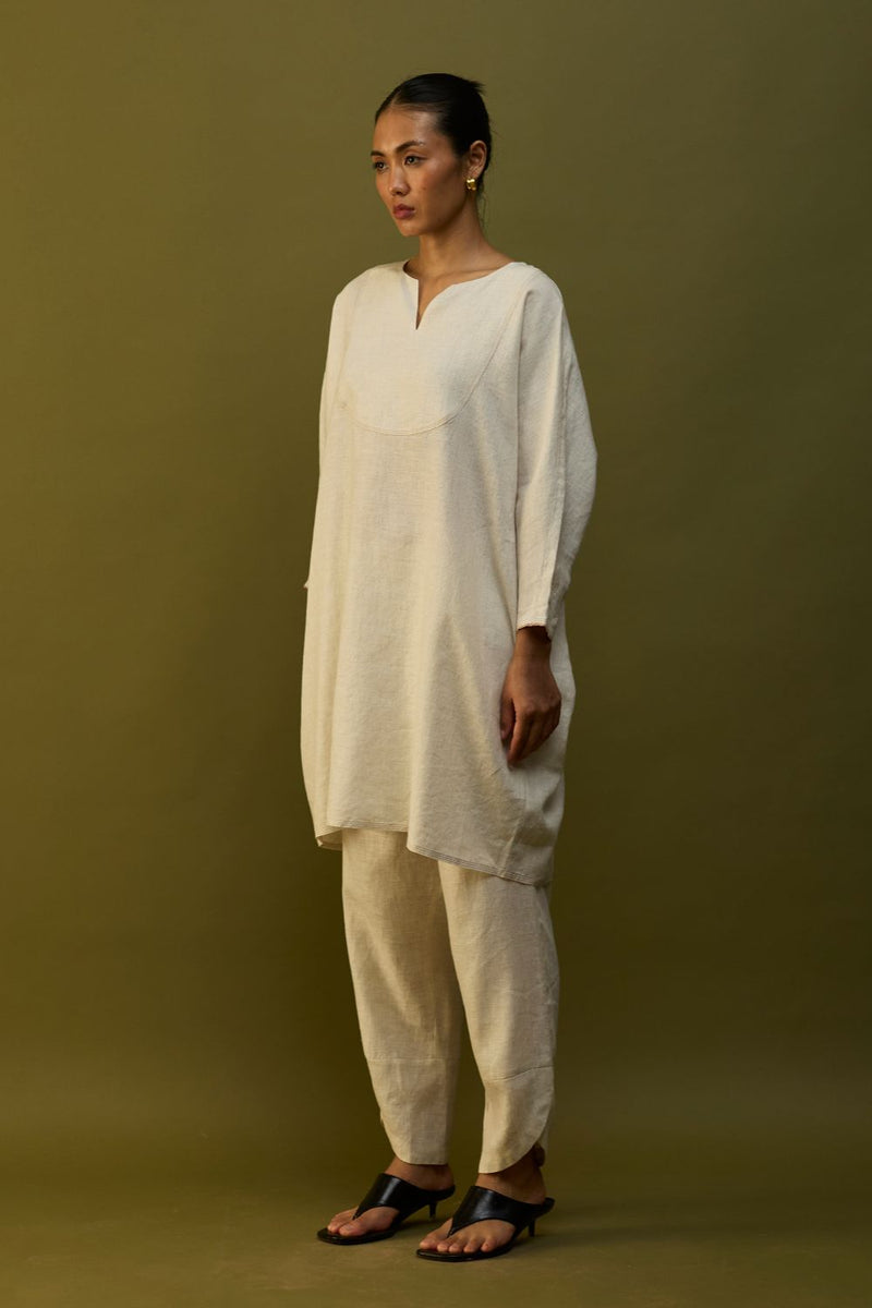 Etsu Yoke Linen Kurta - Off White linen by Manan in ivory color for women in Singapore