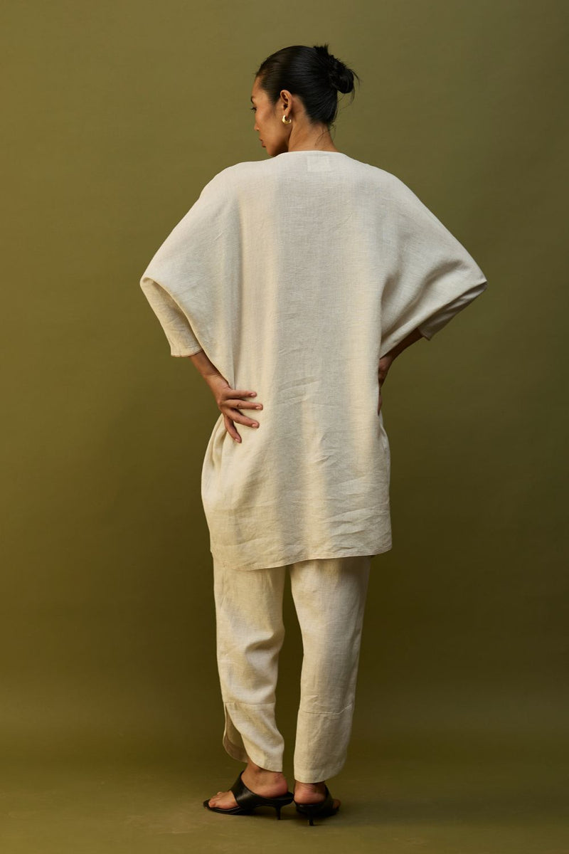 Etsu Yoke Linen Kurta - Off White linen by Manan in ivory color for women in Singapore