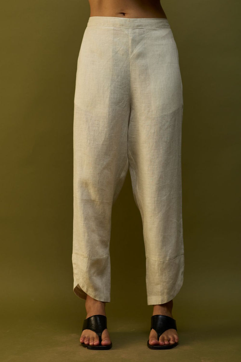 Etsu Yoke Linen Kurta - Off White linen by Manan in ivory color for women in Singapore
