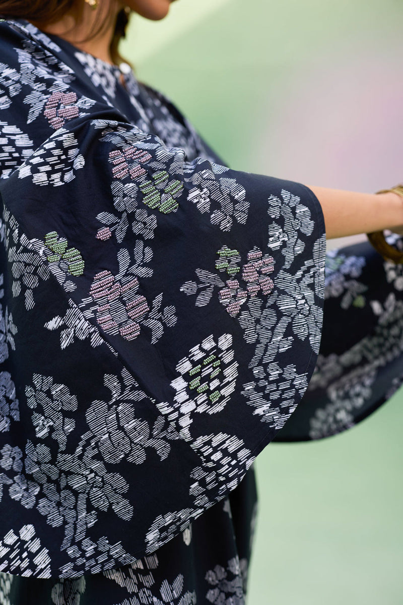 Black Floral Ikat Kaftan Dress cotton dress by World of SiSa in black for women in Singapore