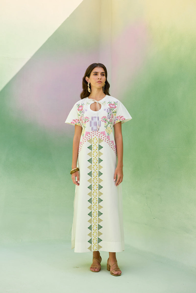 Ivory Floral Ikat Maxi Dress cotton dress by World of SiSa in ivory for women in Singapore