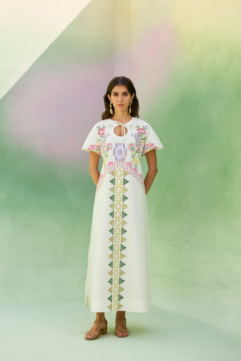 Ivory Floral Ikat Maxi Dress cotton dress by World of SiSa in ivory for women in Singapore