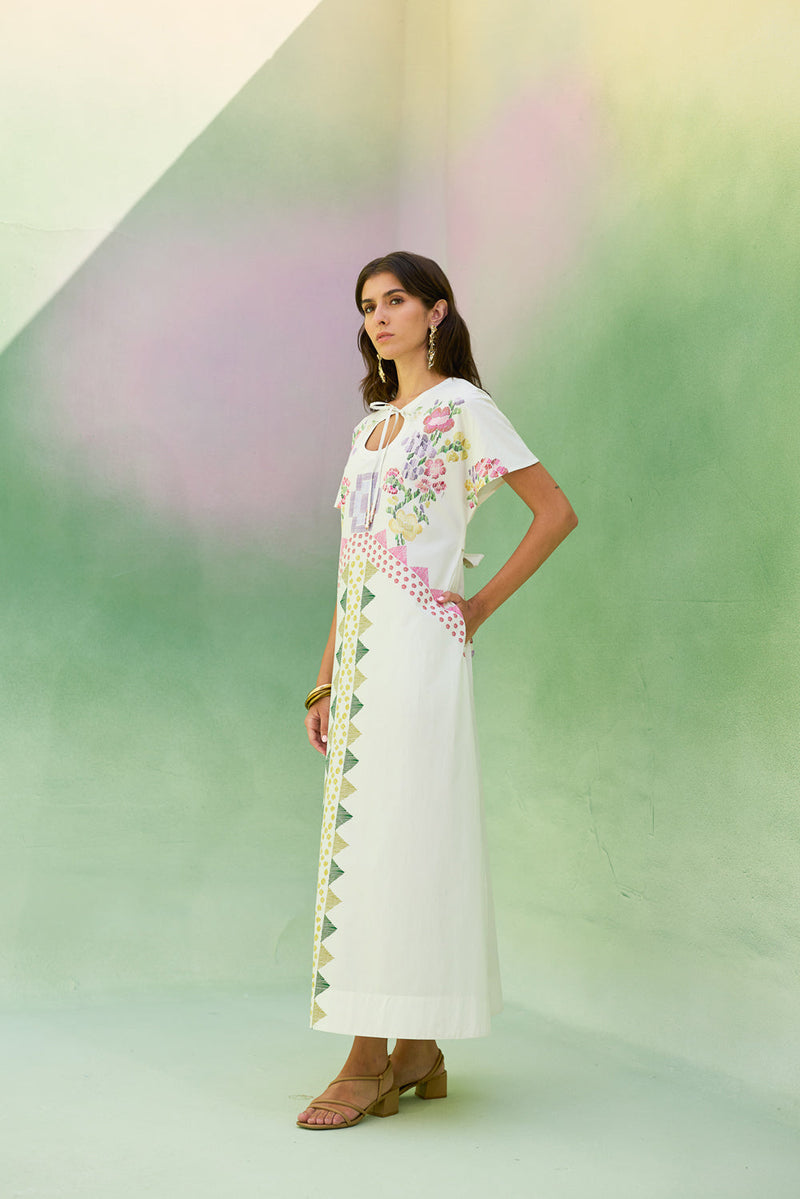 Ivory Floral Ikat Maxi Dress cotton dress by World of SiSa in ivory for women in Singapore