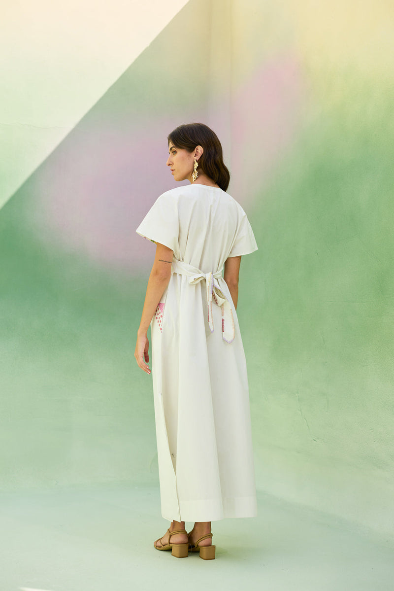 Ivory Floral Ikat Maxi Dress cotton dress by World of SiSa in ivory for women in Singapore